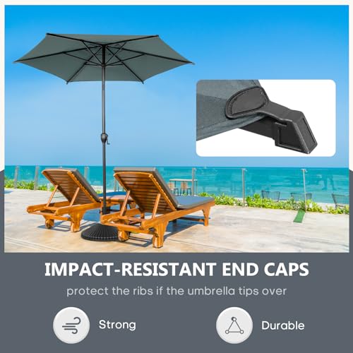 Image of Abba Patio 7.5FT Lyon Outdoor Patio Umbrella Outdoor Table Umbrella with Push Button Tilt and Crank Market Umbrella 6 Sturdy Ribs UV Protection Waterproof for Garden Deck Backyard Pool Grey