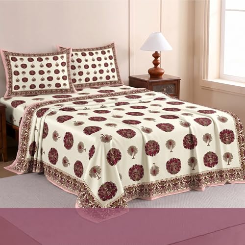 Image of Ishro Home Premium Bedsheet for Double Bed with 2 Pillow Covers - Cloud Cotton Bedsheet, Soft, Silky Smooth & Wrinkle Resistant, Luxury Printed Design (Flat Double Bed Size, Jodhpur Regal)