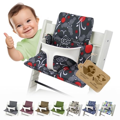 Bambiniwelt - Cojín De Asiento Para Trona Stokke Tripp Trapp, En 20 Colores, Asiento De 2 Piezas, Funda De Repuesto Dunkelgrau Mosaik Rot