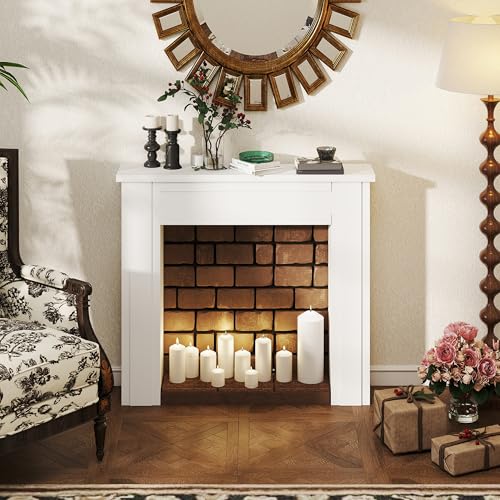 Image of HOMCOM Modern Fireplace Mantel with Leg, 44.7 inch W x 40 inch H, White | Freestanding Fireplace Surround, for Electric Fireplaces