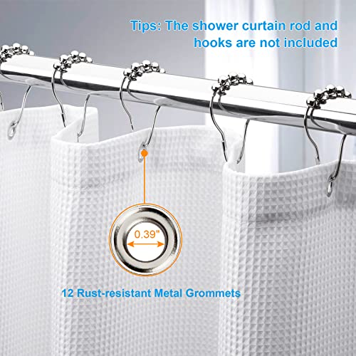 Image of AmazerBath Short Shower Curtain 72x65 Inches, White Shower Curtain Waffle Textured, Heavy Duty 240GSM, Fabric Shower Curtain, Hotel Quality Bathroom Shower Curtains, Thick and Heavy