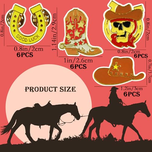 Image of 24 Pcs Cowboy Western Lapel Pin for Men Women - Decorative Boot, Horseshoe, and Hat Pins - Zinc Alloy Jewelry for Backpack, Party - Unique Western Cowboy and Cowgirl Accessories