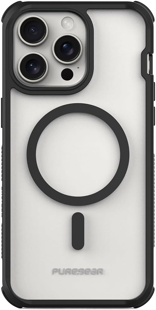 PureGear DualTek Clear Magnetic Phone Case for Apple iPhone 15 Pro Max (2023) 6.7", Military Tested and Approved Protection, Heavy-Duty Durable Protective iPhone 15 Pro Max MagSafe Case, Clear/Black