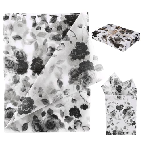 Papier de soie floral noir pour emballage cadeau anniversaire et Noël