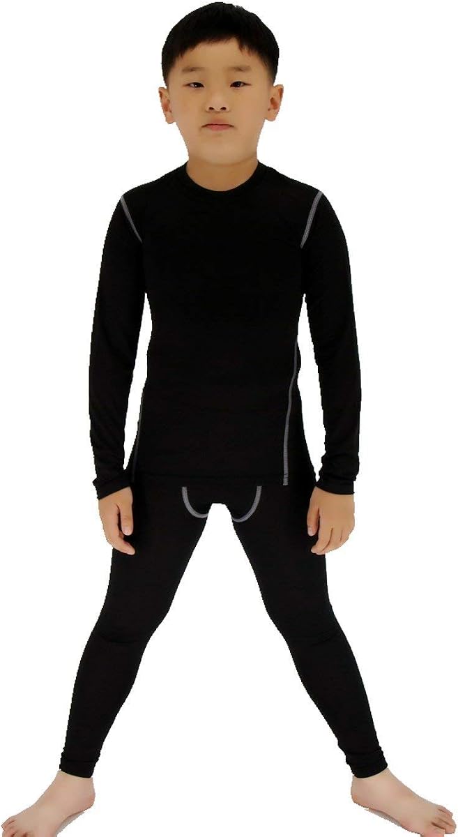 Conjunto de camiseta y mallas de compresión para niños Sanke Youth Capa base atlética para niños | Poliéster y elastano de 215 g/m². Conjunto para niños que absorbe la humedad, elástico en 4 direcciones y de secado rápido, para fútbol, ​​béisbol y uso en varias estaciones.