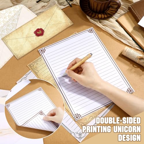 Image of TaoBary 160 Pcs Stationery Paper Set 50 Double Sided Stationery Papers with 50 Matching Envelopes and 60 Round Dot Sticker, 10 Design(Retro,8.5 x 11 Inch)