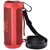 Silicone Case for JBL FLIP 6 Waterproof Portable Bluetooth Speaker, Gel Soft Skin Rubber Cover, Travel Carrying Storage Bag Pouch with Shoulder Strap and Carabiner - Red