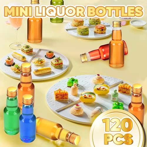 120 Pcs 2 oz Mini Liquor Bottles Bulk Small Alcohol Bottles Shot Empty Liquor Bottle with Caps for Party Favors, Weddings2