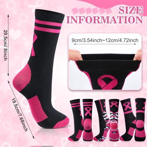 Image of Haysandy 24 Pairs Breast Cancer Awareness Socks Bulk Pink Ribbon Socks Women Football Volleyball Softball Cheer Pink Out Game