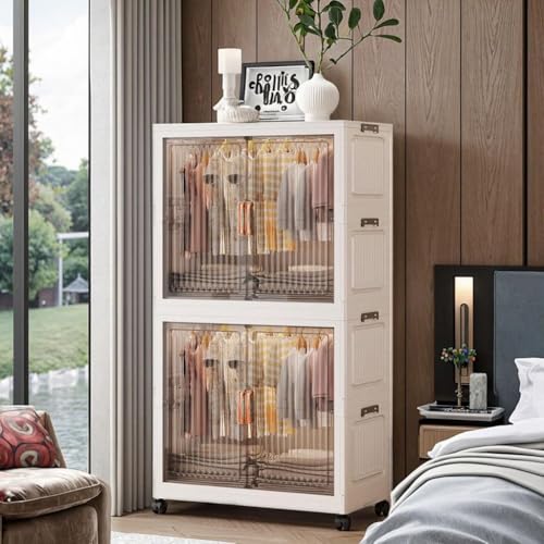 Image of Strassis Design Plastic Wardrobe for Storage - Foldable Wardrobe for Clothes, Collapsible Cupboard for Storage Drawer, Almirah for Clothes, Cabinet Lightweight Bedroom /Hallway /Office (4-Door)