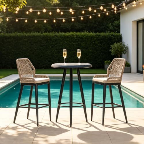 PURPLE LEAF Round Outdoor Counter Height Bar Table, Aluminum, Dark Grey