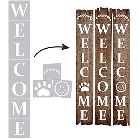 Welcome Stencil, Stencils for Painting on Wood Reusable, Own DIY Projects, Gifts and More, Easy to Use Large Letter Stencil – Horizontal and Vertical (Welcome Stencil) Cover