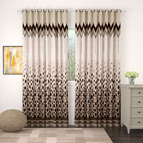 Story@Home Eyelet Fancy Jacquard 4 Piece Door Ringtop Curtain Set- 46 ” X 84 “, 7 feet, Brown