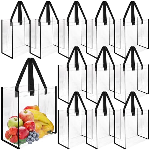 EXTRAPINS 12 Stück Transparente Tragetasche, PVC Tragetaschen mit Griffen,Transparente Tragetasche Große,Durchsichtige Tasche für Stadion, Sport, Shopping, Strand, Konzerte(30 x 15 x 30 cm)