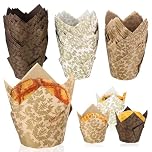 150 Pcs Tulip Muffin Cases for Baking, Tulip Cupcake Cases Greaseproof Muffin Cups, Cup Cake Cases for Baking Christmas Wedding Birthday Party, Printing Style
