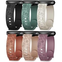 20mm Engraved Silicone Band Compatible with Garmin Vivoactive 5/Vivoactive 6/3/3 Music,6 Pack Soft Sunflower Rose Floral Pattern Strap for Venu Sq/Venu 2 Plus/Forerunner 55/165/245/645/570-42mm