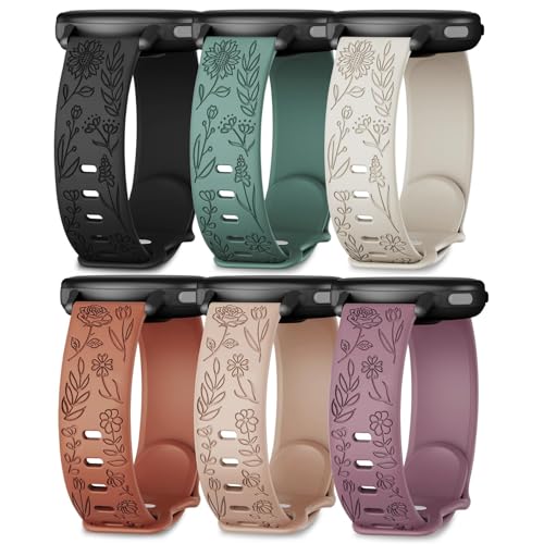 Huadea 20mm Engraved Silicone Band Compatible with Garmin Vivoactive 5/Vivoactive 6/3/3 Music 6 Pack Soft Sunflower Rose Floral Pattern Strap for Venu Sq/Venu 2 Plus/Forerunner 55/165/245/645/570-42mm
