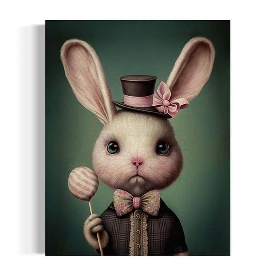 Amazon.com: Pink Candy Rabbit Pop Surrealist Oil Painting