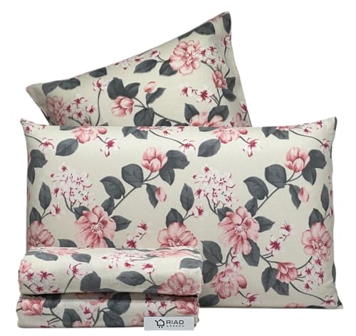 Riad Arredo Set Completo Letto Matrimoniale in Pregiata Flanella in 100% Cotone con Trattamento Antipalline - Completo Lenzuola Morbide (Kyoto Chiaro)