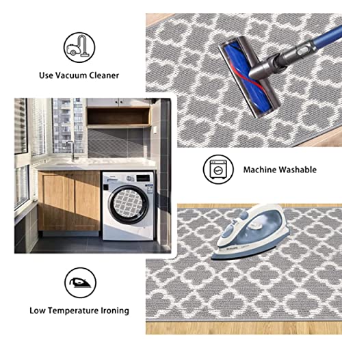 U'artlines Moroccan Trellis Runner Rug For Hallway 2'X6' Long Farmhouse Laundry Room Rug Runner With Non Slip Rubber Backing Washable Runner Rug Grey Area Rug Runner For Kitchen Hallway Entryway #TOP6
