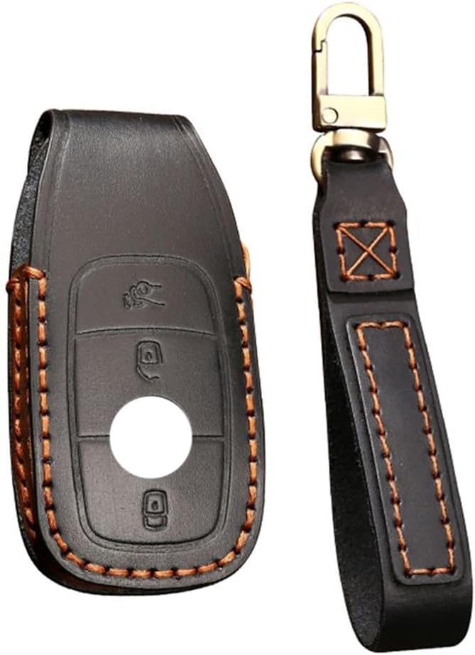 HIBEYO Leather Car Key Case Cover for Mercedes Benz E S A Class CLA GLE GLC GLK AMG, A Black, 3 Tasten