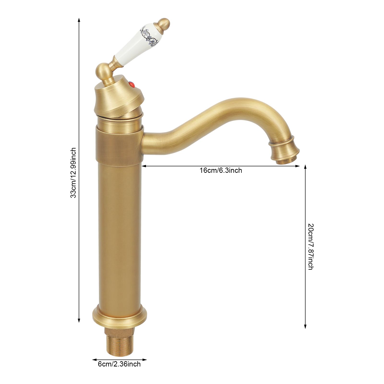 Grifo para lavabo (latón antiguo, un solo orificio, giratorio 360°, para cuarto de baño) | Cartucho de cerámica, denso, duradero, inoxidable, no destiñe, ahorra agua, frío y caliente, listo para montar