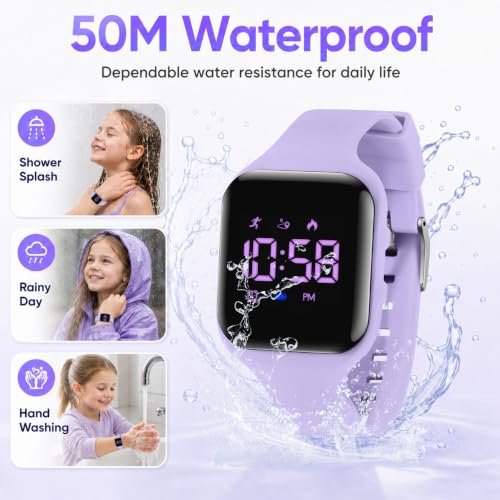 Image of Kids Watches for Girls Boys Digital Sport Watch with Step Counter Pedometer Vibration Alarm Clock, No App Waterproof Fitness Tracker Kids Watch Boys Girls Teens Students Ages 5-16