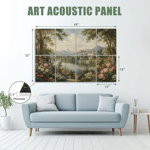 8 Pack Paneles Acústicos de Arte Absorbentes de Sonido Paisaje Botánico Romántico para Pared 48"x32" miniatura 2