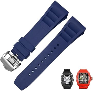 Rubber Silicone Watch Strap for Richard Mille RM011 Series Silicone Tape Accessories Mens Watch Strap 25-20mm Color Blue, Size 25mm Rose Gold