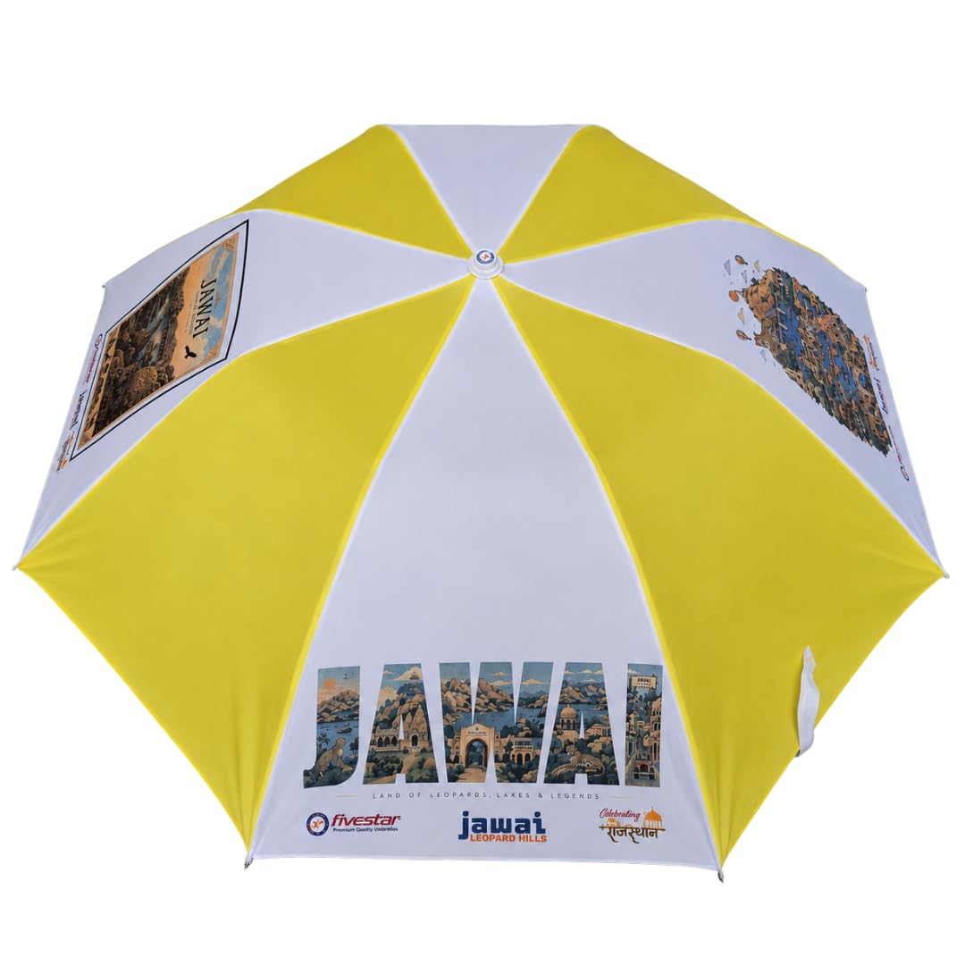 FIVESTAR Celebrating Rajasthan Collection Yellow White 2Fold Umbrella-image-37