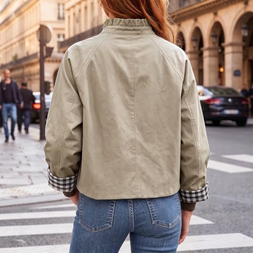 Cropped Trench Coat for Women Ruffle Trench Coat Single Breasted Jackets - image 6