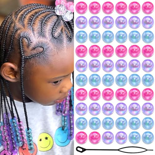 Image of VENOFEN 60PCS AB Hair Beads Spacer Round Braids Bead with Large Hole Blue&Purple&Pink Pony Bead Loc Dreadlock Jewelry Kids Girls Hair Decoration Accessories
