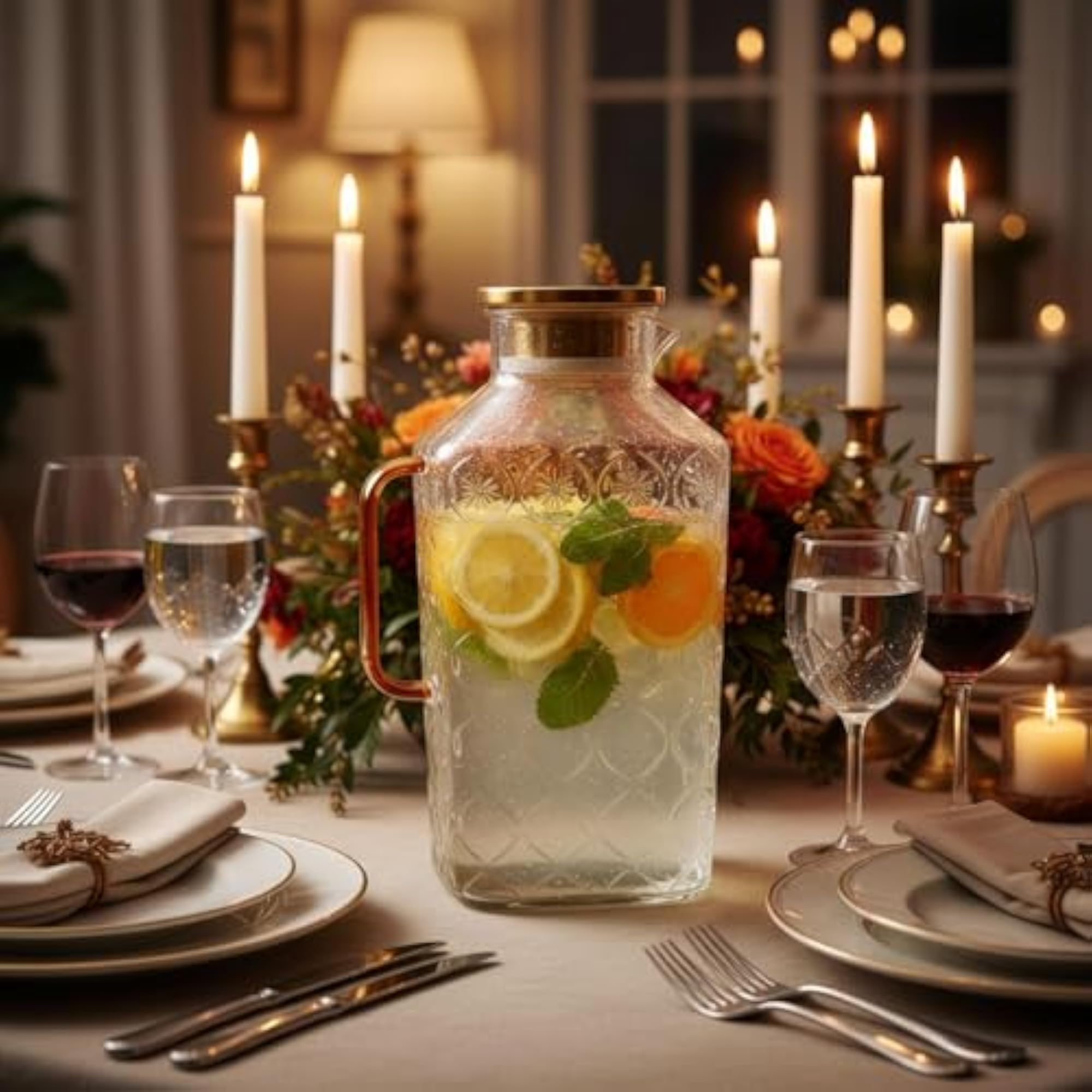 Glass Pitcher Cold Drink Accessories with Gold Handle