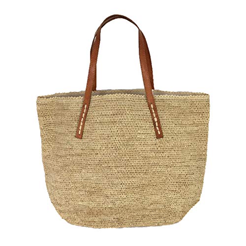Bolso Tote Grande Natural de Raffia miniatura 1