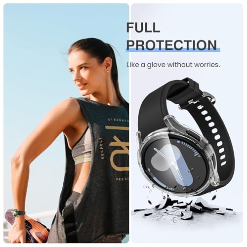 Image of Hard PC Case compatible with Samsung Galaxy Watch 4 /5 /6 44mm withTempered Glass Screen Protector, 9H Hardness, Full Coverage, [HARD CASE] [Pack of 1] (Clear, Samsung Galaxy Watch 4 /5 /6 44mm)