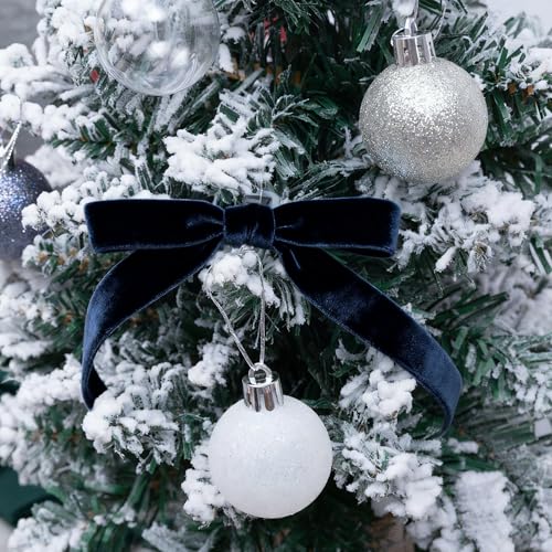 Image of QIANF Vintage Navy Blue Velvet Ribbon Christmas Ribbon for Gift Wrapping Crafts Christmas Tree Ornaments Garland Decorations, 5 /8 Inch X 25Yd