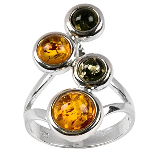 Image of Sterling Silver Baltic Multicolor Amber Groups Round Stones Ring