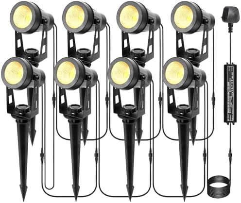 ECOWHO Garden Lights Mains, 27m 8-in-1 LED Outdoor Spotlights wit...