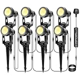 ECOWHO Garden Lights Mains, 27m 8-in-1 LED Outdoor Spotlights with Adapter, IP65 Waterproof Outdoor Spike Lights 12V Low Voltage Garden Lighting 2700K Electric Pathway Lighting for Lawn, Yard, Patio