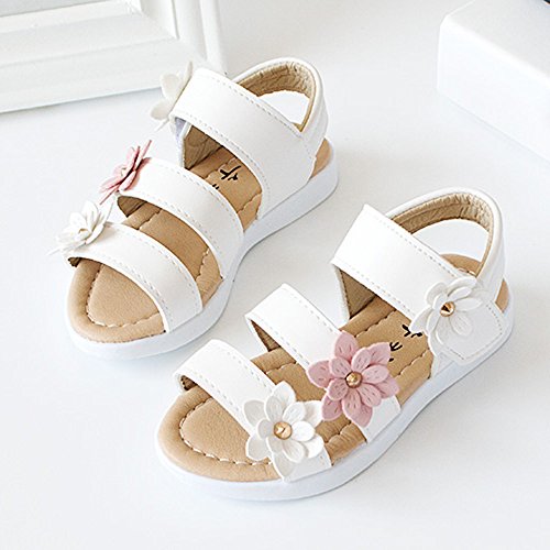 Kids Sandals Girls Summer Kids Children Sandals Fashion Big Flower Girls Flat Pricness Shoes (White, 30)4