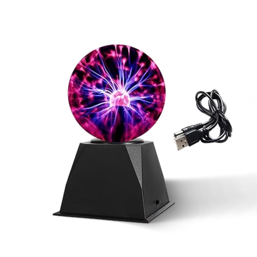 5-Inch Plasma Ball Touch Sensitive Lamp, Magic Plasma Globe with Music Sync & Sound Activation, USB Powered Science Decor Light for Desk, Room, Party Decor