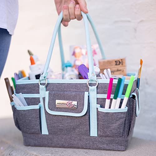 Image of Everything Mary Deluxe Store & Tote Organizer - Heather & Teal Craft Bag with Handle - Collapsible Storage for Scrapbooking, Sewing, Art Tools & DIY Supplies