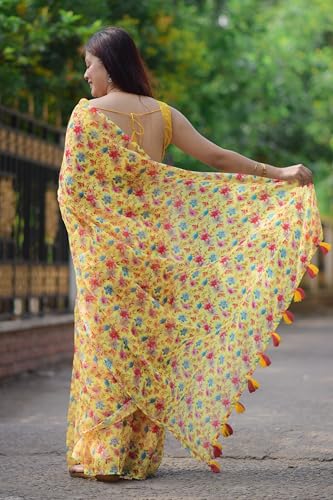 Image of MIRCHI FASHION Women Saree Cotton Abstract Printed | Lightweight Comfortable Sari for Office and Regular Daily Wear with Matching Blouse Piece