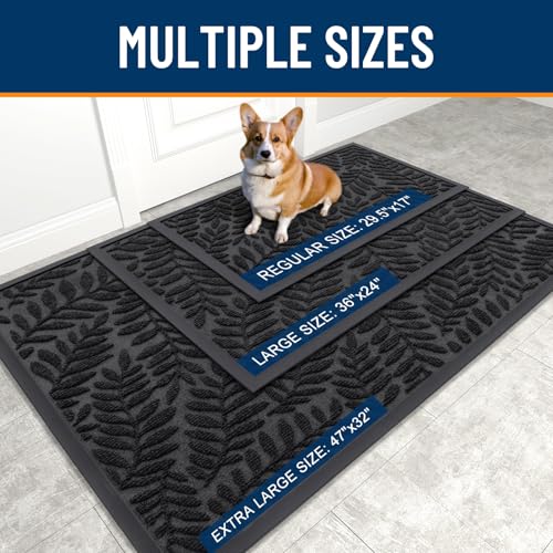 Image of OLANLY Door Mat Indoor Outdoor Entrance, 47x32, Waterproof All-Weather All-Season Doormat, Sturdy Natural Rubber, Stain and Fade Resistant, Low Profile, Easy Clean Patio Entryway Mat, Black
