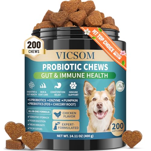 Dog Probiotics for Dogs, 200 Soft Probiotics Chews for Dogs Digestive Health Gut Health & Immune System, with 6 Probiotics & Digestive Enzymes, Support Itchy Skin, Constipation & Diarrhea Relief