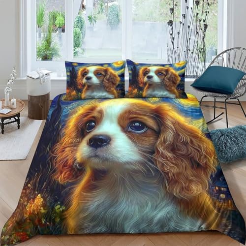 Housse de couette 140x200 chiot cavalier microfibre hypoallergénique lit 1 place