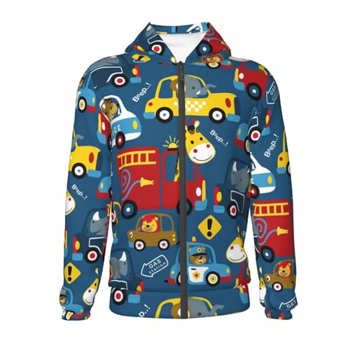 Vehicles Cartoon with Animal Drivers Kid Hoodies Boys Zip Up Sweatshirts Girls Pullover with Pocket2