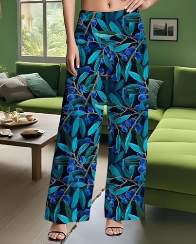 Summer Casual Elastic Waist Lounge Pants Wide-Leg Fruit Print Vacation Bottoms Women's Comfy Pajama Trousers3