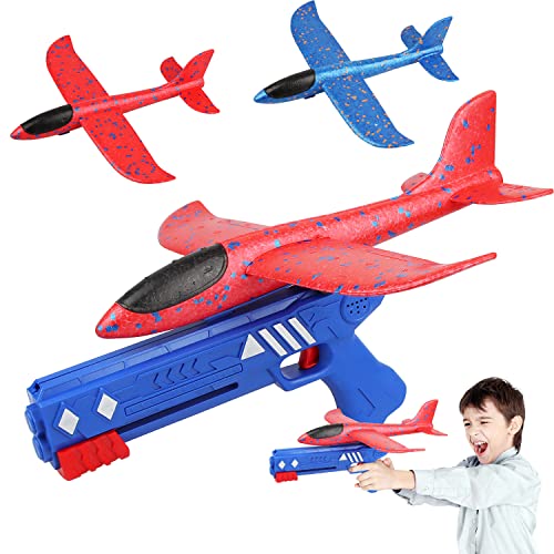 Xingsky 2 Pack Avion De Pistolet Jouet, Avion en Mousse avec Lanceur, Planeur en Mousse pour Enfants, Jouets de Sports de Plein Air pour Enfant pour Enfants Garçons Filles 3-10 Ans