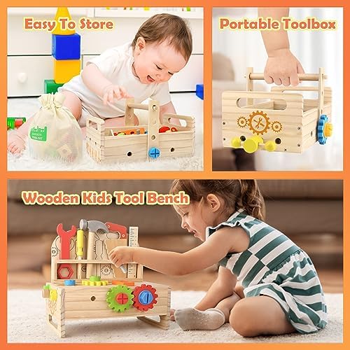 Wooden Kids Tool Set Toy, Toddler Tool Bench Montessori Toys for 2 3 4 Year Olds, 38 Pcs Educational STEM Construction Toys Pretend Play Toddler Tool Set Birthday Gift for Age 2-4 Boys & Girls 3 514UWtmpOTL. AC